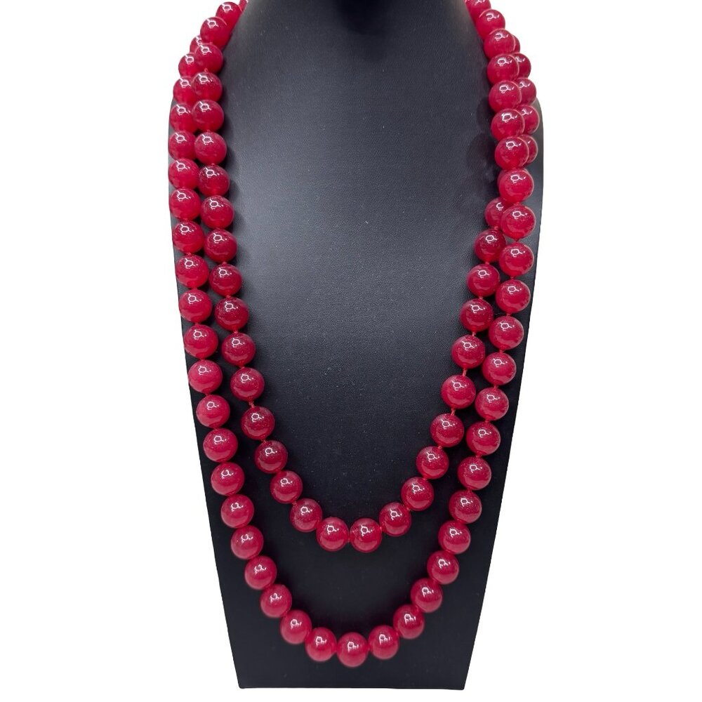 Large Red Gemstone Chunky Heavy Beaded Necklace Vintage Double Knotted Estate